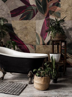 Bathroom,In,Vintage,Style,With,Elegant,Interior,,Contemporary,Black,Tub,