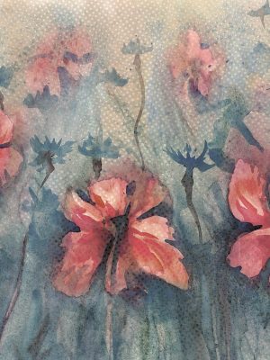 Poppies,And,Cornflowers,In,The,Rain,Watercolor,Background.,Summer,Field