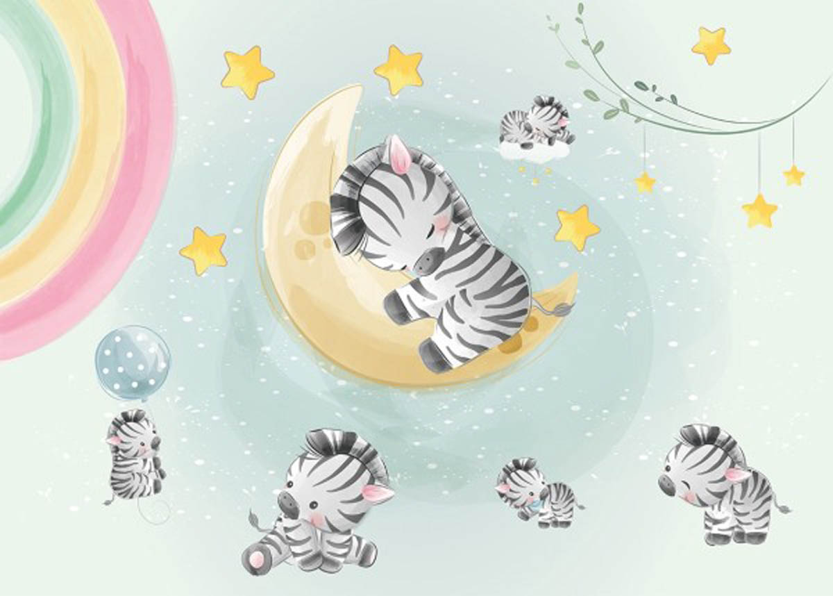 Fototapet copii Mourals Tiny Zebras cod KIDSM010 - imagine 2