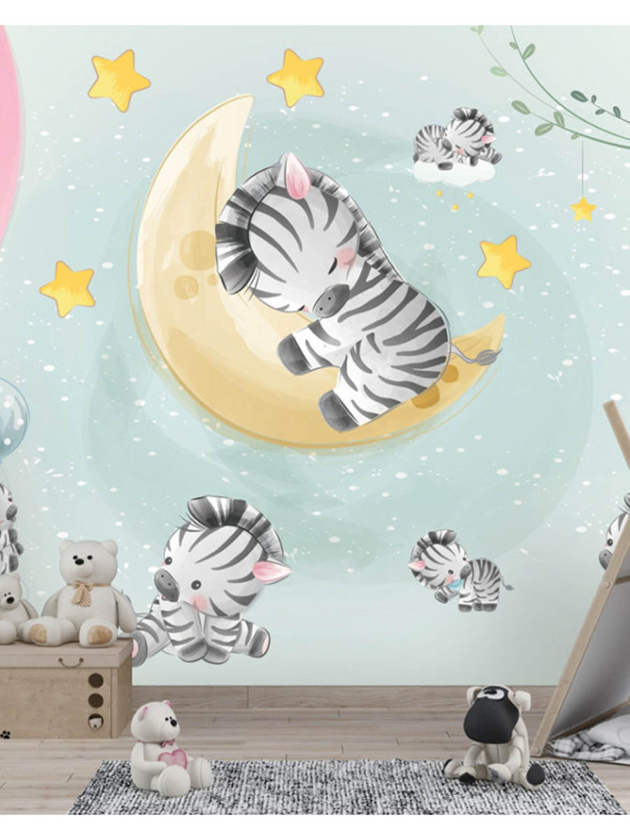 Fototapet copii Mourals Tiny Zebras cod KIDSM010 - imagine 3