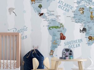 Fototapet copii Mourals World Map Blue cod KIDSM053