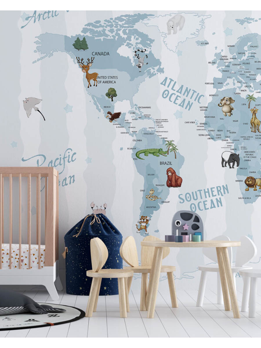 Fototapet copii Mourals World Map Blue cod KIDSM053
