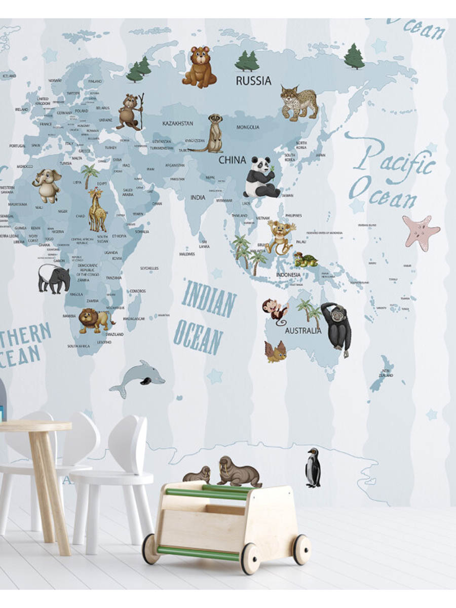 Fototapet copii Mourals World Map Blue cod KIDSM053 - imagine 2