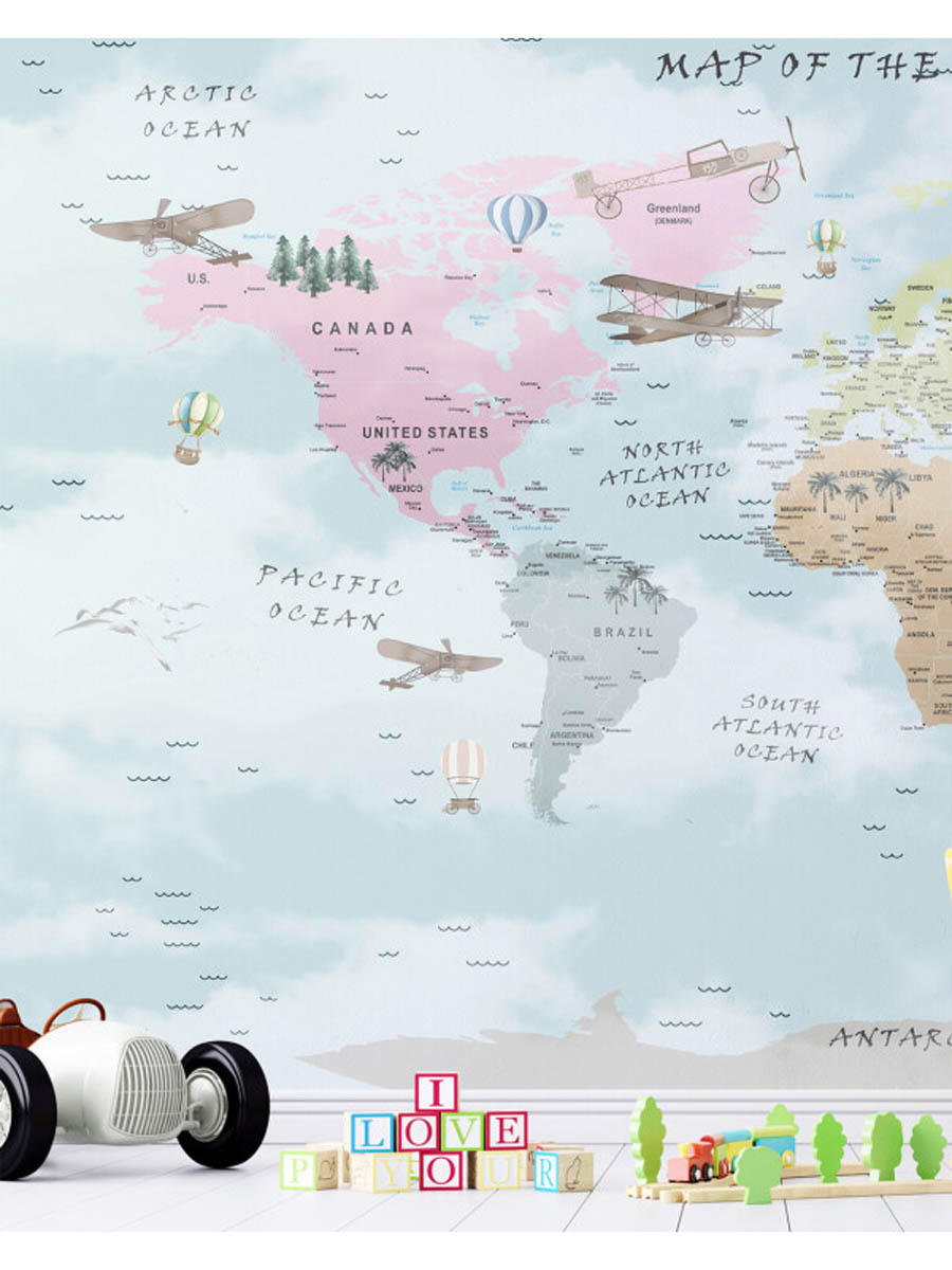 Fototapet copii Mourals World Map Colorful cod KIDSM054